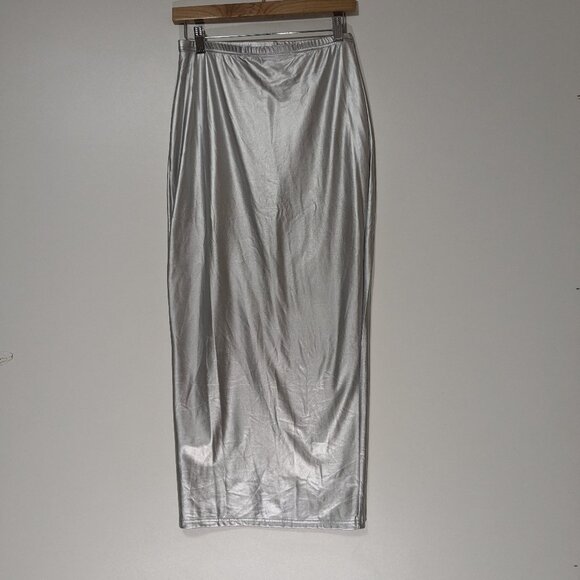 *3/$10* SHEIN Stretch Maxi Skirt with Slit Silver Size Medium Size 6 - Picture 1 of 5